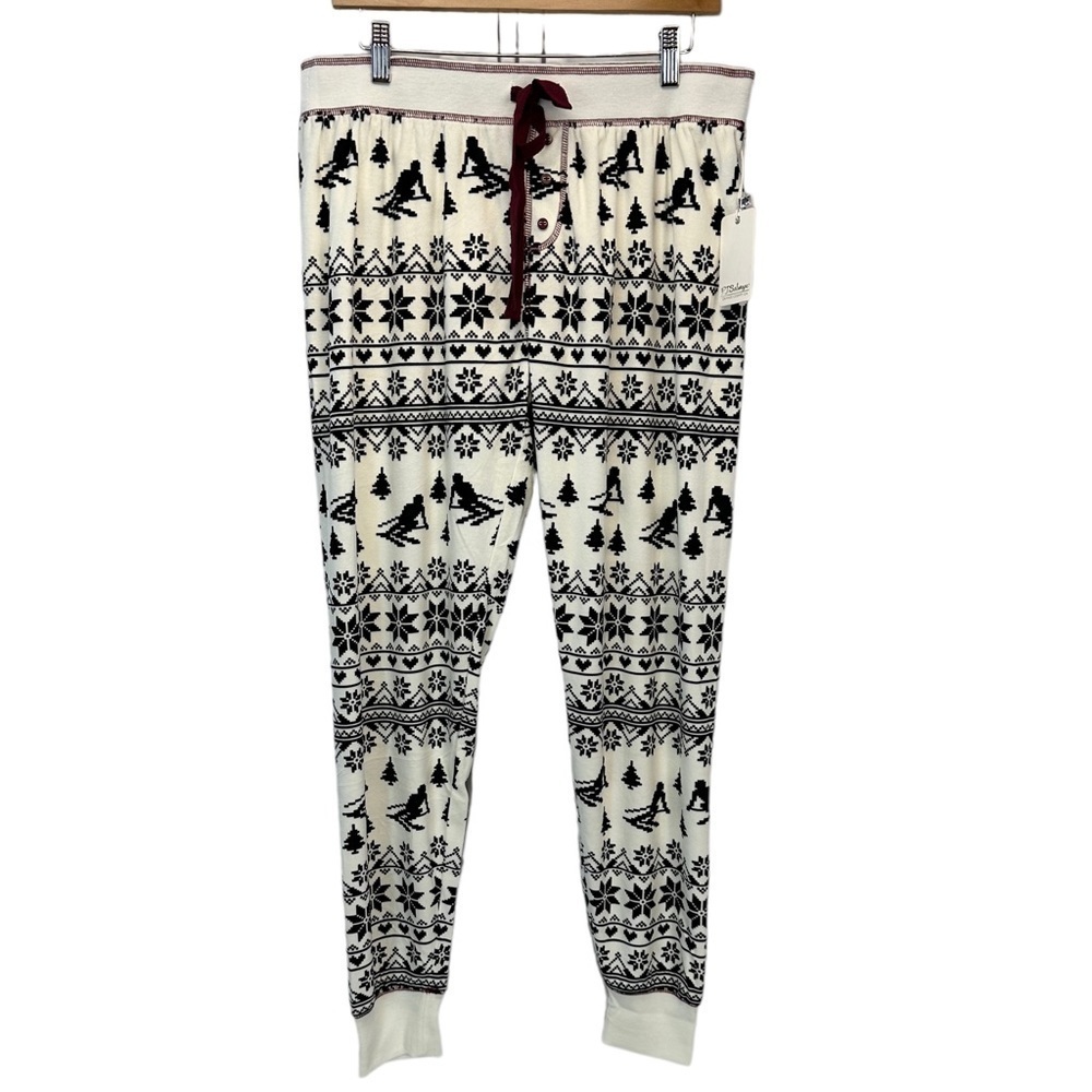 PJ Salvage Elastic Waist Draw String Snowflake Ski Print Long Lounge Sleep Pants